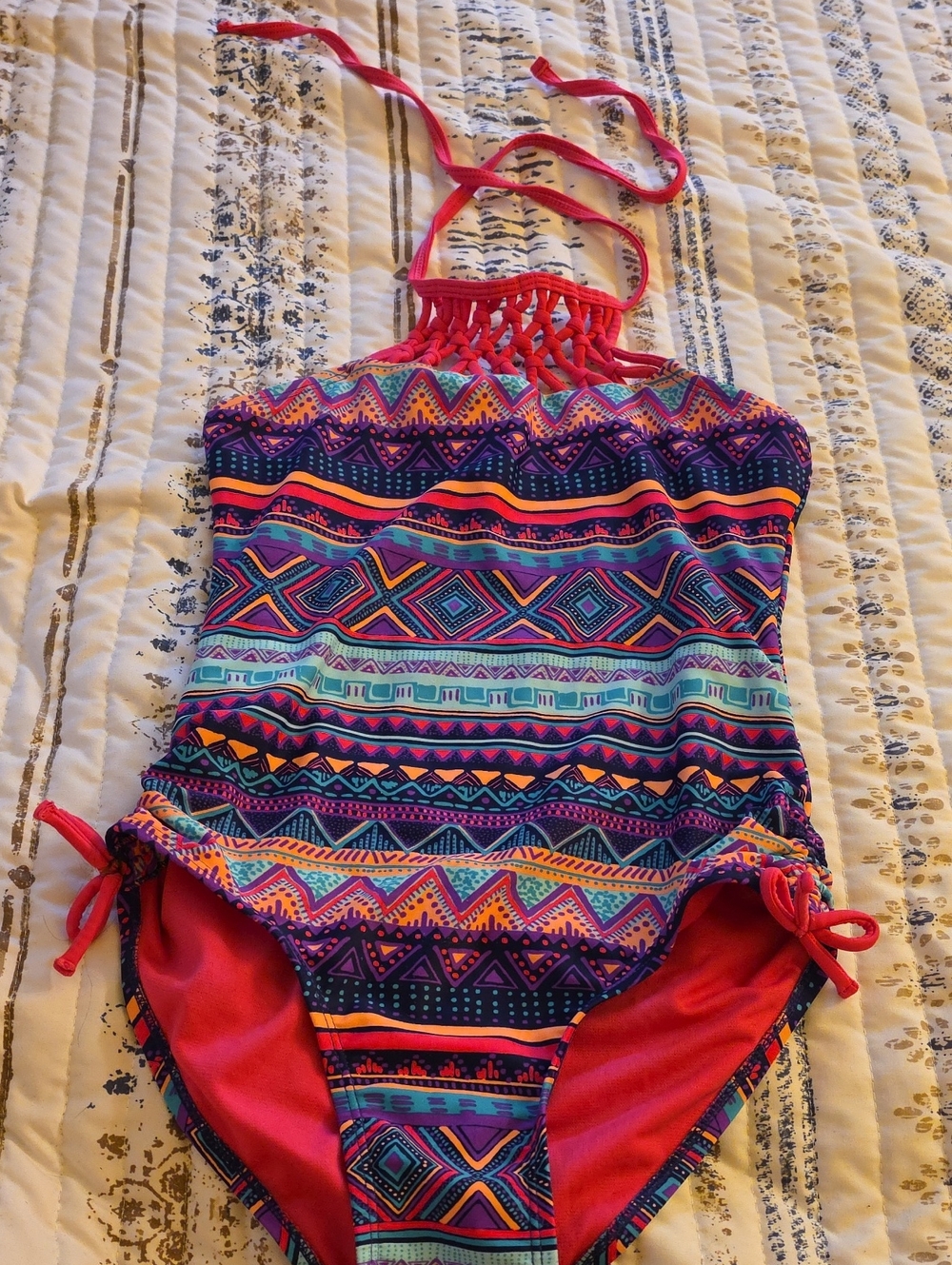 SO Bright Pink Multicolor Trim One-Piece Swimsuit